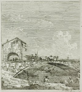 De wagen die over een brug gaat, uit Vedute door Canaletto