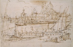 Venetië: De Dogana en S. Maria della Salute vanaf de Molo di Terranova, midden 18e eeuw door Canaletto