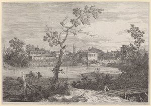 Uitzicht op een stad aan een rivier, ca. 1735-1746 door Canaletto