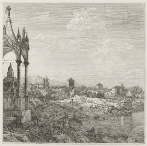 Zicht op een Stad met een Bisschopsgraf, c. 1735-1746 door Canaletto