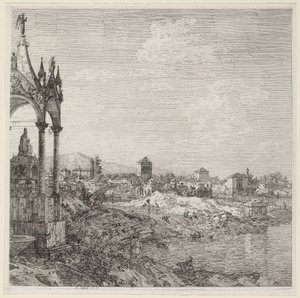 Zicht op een Stad met een Bisschopsgraf, ca. 1740 door Canaletto