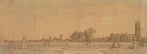 Warwick: De stad en het kasteel vanuit de priorijtuinen door Canaletto