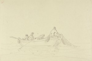 Schets van vissers in een boot door Capt. Thomas Hastings