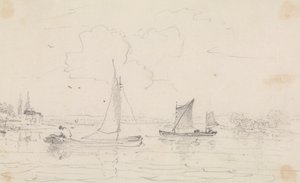 Schets van Twee Zeilboten op het Water
