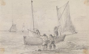 Schets van een Groep die de Zeilen Voorbereidt nabij de Kust, Hastings