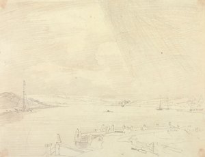 Schets van een landschap aan zee met pier op de voorgrond, Isle of Wight