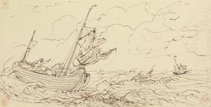 Schets van een schip op een stormachtige zee door Capt. Thomas Hastings