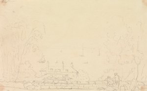 Schets van een landhuis bij de kust, Isle of Wight door Capt. Thomas Hastings