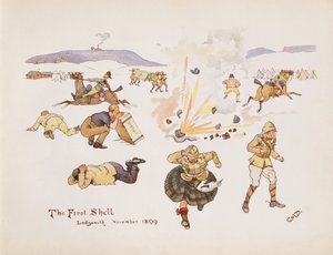 De Eerste Granaat, Ladysmith, 1899, uit The Leaguer of Ladysmith, 1900 door Captain Clive Dixon