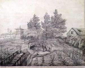 Een uitzicht op de tuinen van Napoleon I aan de oostkant van Longwood House door Captain G. Rotton