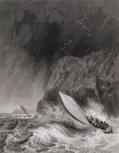 De boten bij Walden Island in een sneeuwstorm, 12 augustus 1827, uit Journal of a Third Voyage for the Discovery of a North West Passage