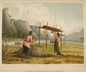 Indianen die voedsel aanbieden aan de doden door Captain Seth Eastman