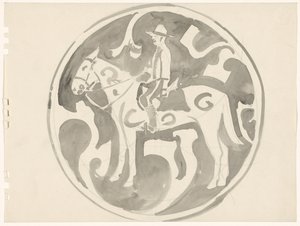 Ontwerp voor een bord met een Canadese mountie door Carel Adolph Lion Cachet