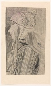 Portret van meisje in klederdracht van Marken door Carel Adolph Lion Cachet