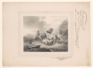 Boer met zijn dieren op de vlucht voor een orkaan door Carel Christiaan Antony Last