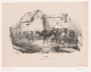 Kudde koeien met herderin door Carel Christiaan Antony Last