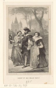 Man met twee vrouwen aan zijn arm door Carel Christiaan Antony Last