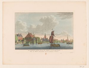 Gezicht op het dorp Westzaandam gezien over het water De Binnen-Zaan naar de kerk te West-Zaandam