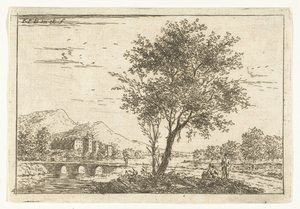 Heuvellandschap met kasteel aan rivier