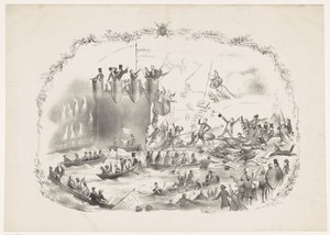 Spotprent op de plannen van Thorbecke om de Utrechtse Hogeschool op te heffen, 1863 door Carel Hendrik Thiebout