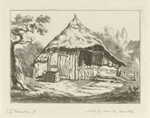 Boerenschuur met open bovendeur door Carel Lodewijk Hansen