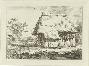 Herder bij een schaapskooi door Carel Lodewijk Hansen