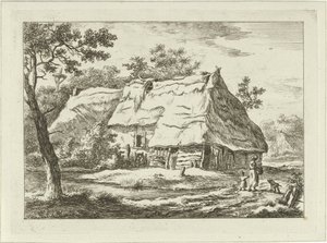 Vrouw met kind bij een boerderij door Carel Lodewijk Hansen