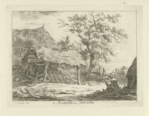 Zittende figuur bij een schuur door Carel Lodewijk Hansen