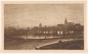 Brug in Rotterdam bij nacht door Carel Nicolaas Storm van 