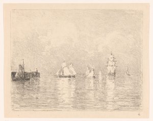 Zeilschepen bij de rede van Cuxhaven door Carel Nicolaas Storm van 