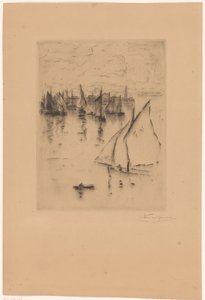 Zeilschepen voor de haven van Le Havre door Carel Nicolaas Storm van 