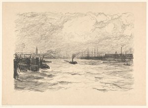 Sleepboot in de haven te Hamburg door Carel Nicolaas Storm van 