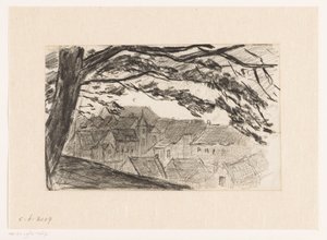 Stadsgezicht op Kleve met boom op de voorgrond door Carel Nicolaas Storm van 