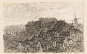 Stadsgezicht op Kleve met molen door Carel Nicolaas Storm van 