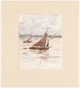 Zeilende vissersschepen op de Schelde door Carel Nicolaas Storm van 