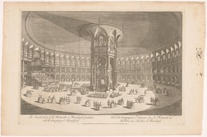 Gezicht op het interieur van de Rotunda in Ranelagh Gardens te Londen met een gezelschap aan een maaltijd