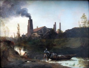 Duits: "Walzwerk Neustadt-Eberswalde" of "De walserij bij Eberswalde" De walserij van Neustadt-Eberswalde door Carl Blechen
