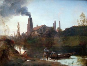 Duits: "Walzwerk Neustadt-Eberswalde" of "De walserij bij Eberswalde" De walserij van Neustadt-Eberswalde door Carl Blechen