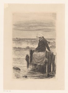 Dame, zittend op een pier aan het water door Carl Bloch