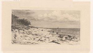 Strand met keien, aan zee door Carl Bloch