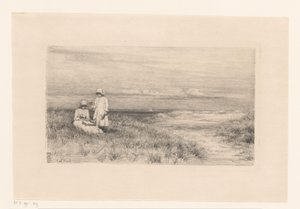Vrouw en meisje in duinen door Carl Bloch
