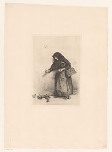 Vrouw voert vogels door Carl Bloch