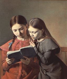 De Zussen van de Kunstenaar Signe en Henriette Lezen een Boek, 1826 door Carl Christian Constantin Hansen