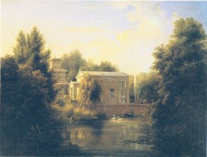 uitzicht os het tuinhuis van Charlottenhof (waterzijde)
