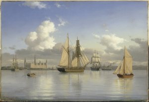 Zeilschepen bij Kasteel Kronborg, Zweden