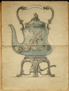 Een gevormde zilveren ketel en standaard, Huis van Carl Faberge door Carl Fabergé