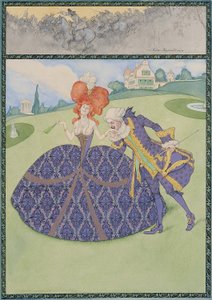 Elegant paar in de tuin ("Servir le roi – servir les dames")
