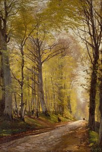 Een bosweg met herders en vee door Carl Frederick Aagaard