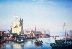Haven van Helsingør met kasteel Kronborg door Carl Frederik Sorensen