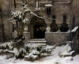 Kloostertuin in de sneeuw door Carl Friedrich Lessing